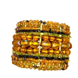 Vintage Gold and Green Tone Seed Beaded Napkin Rings